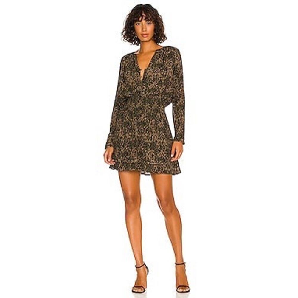 Rails Jasmine Mini Dress in Olive Static Long Sleeve V-Neck Size Small